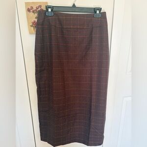 RIHOAS Brown Maxi Skirt with Orange Windowpane Plaid